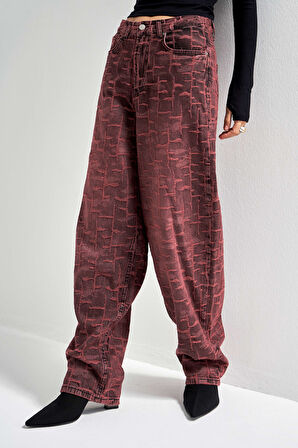 Kadın Bordo 4w5-151 Skater Fit Özel Kumaş Tasarım Denim Jean