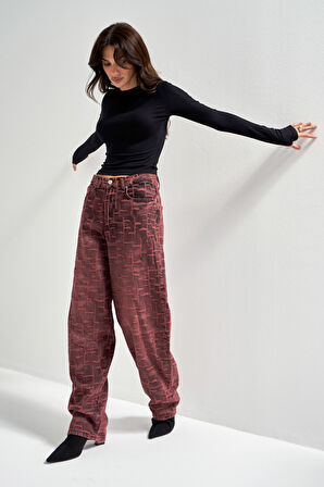 Kadın Bordo 4w5-151 Skater Fit Özel Kumaş Tasarım Denim Jean