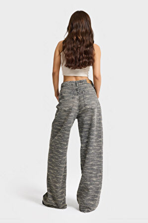 Kadın Koyu Kot Rengi 4w5-155 Süper Baggy Fit Özel Kumaş Tasarım Denim Jean