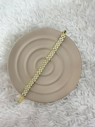 💎 Premium Parlak ve Şık Çift Sıra Taşlı Gold Renk 316L Çelik Kadın Bileklik (20cm)