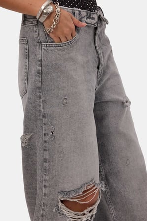 Kadın Füme 4s6-12 Straight Fit Kemer Detaylı Özel Tasarım Denim Jean