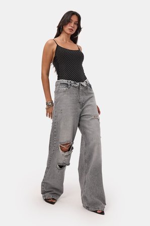 Kadın Füme 4s6-12 Straight Fit Kemer Detaylı Özel Tasarım Denim Jean
