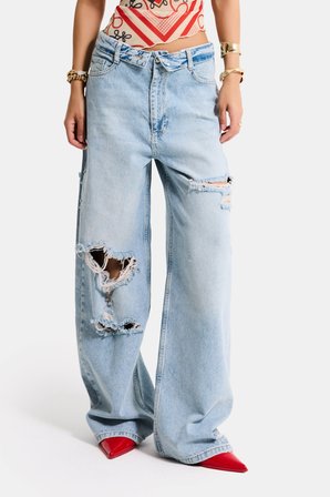 Kadın Kot Rengi 4s6-32 Straight Fit Kemer Detaylı Özel Tasarım Denim Jean