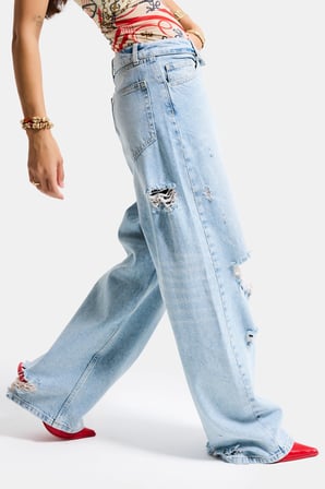 Kadın Kot Rengi 4s6-32 Straight Fit Kemer Detaylı Özel Tasarım Denim Jean