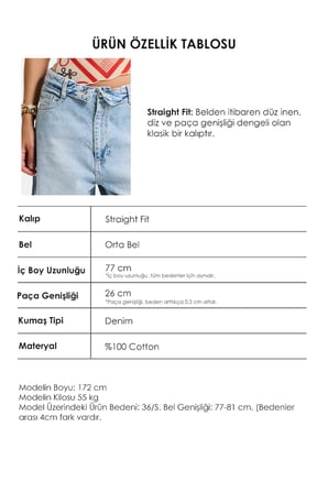 Kadın Kot Rengi 4s6-32 Straight Fit Kemer Detaylı Özel Tasarım Denim Jean