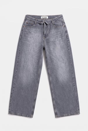 Kadın Koyu Gri 2w6-125 Straight Fit Kemer Detaylı Denim Jean