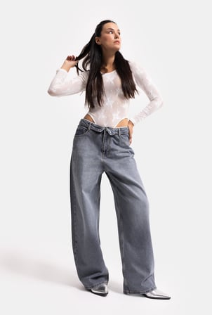 Kadın Koyu Gri 2w6-125 Straight Fit Kemer Detaylı Denim Jean