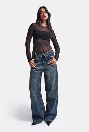 Kadın Koyu Kot 2w6-8 Straight Fit Kemer Detaylı Denim Jean