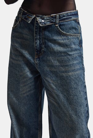 Kadın Koyu Kot 2w6-8 Straight Fit Kemer Detaylı Denim Jean