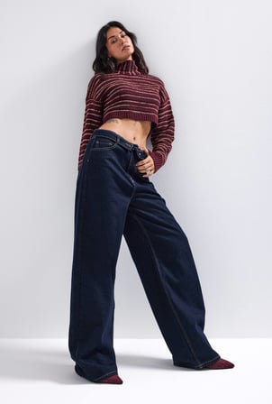 Kadın İndigo Selvedge 7w6-50 Straight Fit Kemer Detaylı Denim Jean