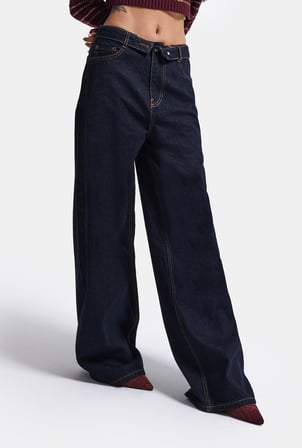 Kadın İndigo Selvedge 7w6-50 Straight Fit Kemer Detaylı Denim Jean
