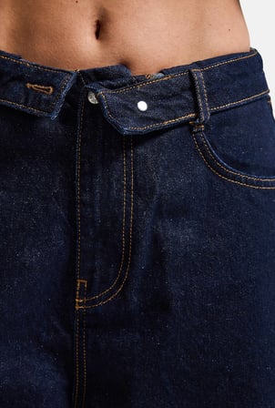 Kadın İndigo Selvedge 7w6-50 Straight Fit Kemer Detaylı Denim Jean