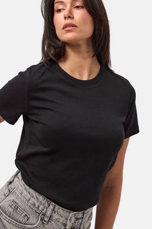 Kadın Siyah s6-1 Bisiklet Yaka Organik Koton T-Shirt
