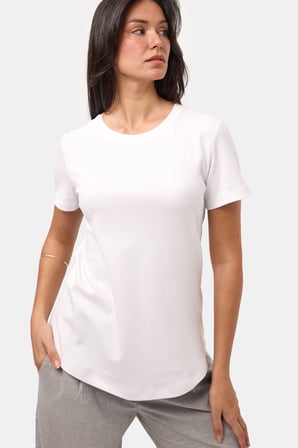 Kadın Beyaz s6-2 Bisiklet Yaka Organik Koton T-Shirt