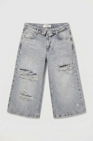 Kadın Kot Rengi 12s6-159 Straight Fit Maxi Bermuda Denim Şort