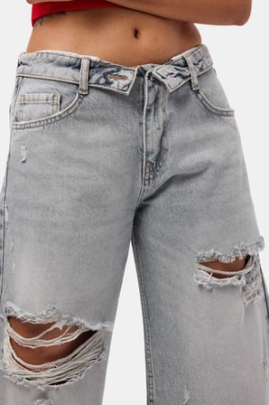 Kadın Kot Rengi 12s6-159 Straight Fit Maxi Bermuda Denim Şort
