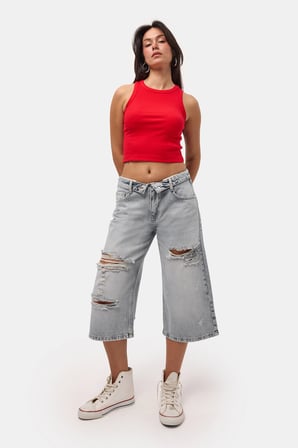 Kadın Kot Rengi 12s6-159 Straight Fit Maxi Bermuda Denim Şort