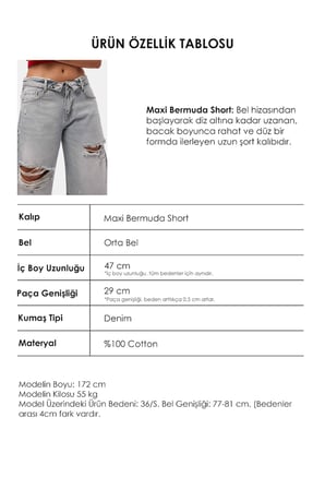 Kadın Kot Rengi 12s6-159 Straight Fit Maxi Bermuda Denim Şort