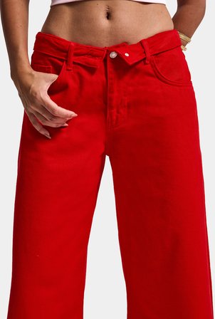 Kadın Kırmızı 6s6-19 Straight Fit Maxi Bermuda Denim Şort
