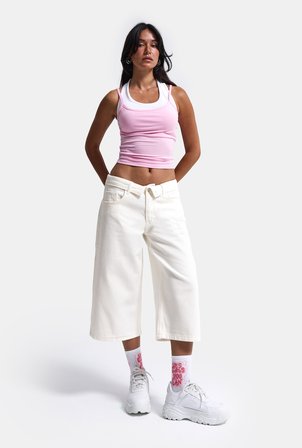 Kadın Kırık Beyaz 7s6-101 Straight Fit Maxi Bermuda Denim Şort