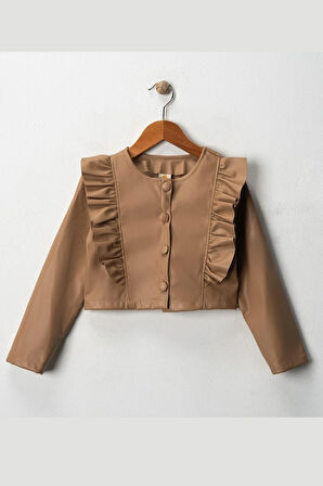 Kız Çocuk Fırfırlı Suni Deri Ceket