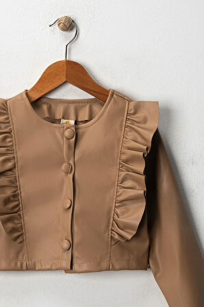 Kız Çocuk Fırfırlı Suni Deri Ceket