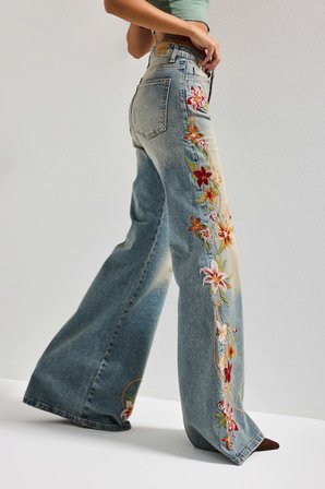 Kadın T.Kot Rengi 4s6-32 Flare Fit Elastan Kumaş Özel Nakış Detaylı Tasarım Denim Jean