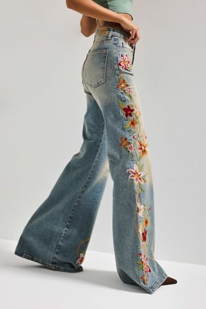 Kadın T.Kot Rengi 4s6-32 Flare Fit Elastan Kumaş Özel Nakış Detaylı Tasarım Denim Jean