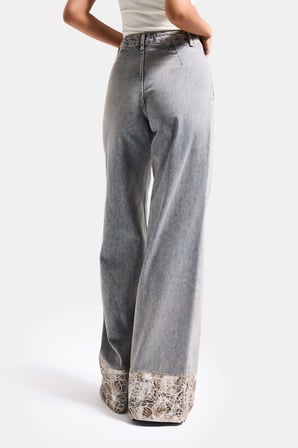 Kadın Kot Rengi 4s6-65 Wide Leg Fit Paça Dantel Detaylı Özel Tasarım denim Jean