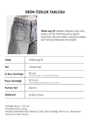 Kadın Kot Rengi 4s6-65 Wide Leg Fit Paça Dantel Detaylı Özel Tasarım denim Jean