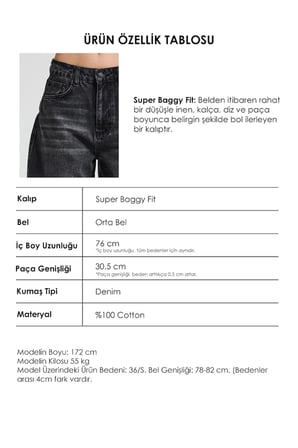Kadın Koyu Füme 2s6-1 Süper Baggy Fit Fermuar Detaylı Özel Tasarım Denim Jean
