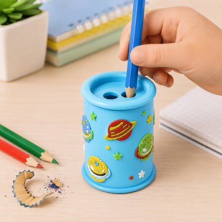 BakGelAl Uzay Temalı Çift Delikli Kalemtraş – Hazneli Masaüstü Kalem Açacağı Çocuk Okul Kırtasiye Ürünü 1 Adet