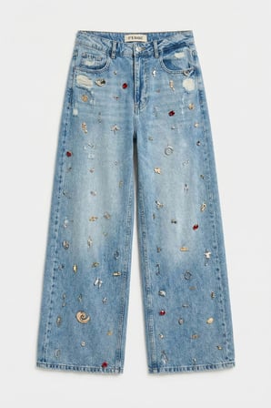Kadın Kot Rengi 12s6-32 Mega Baggy Fit Özel Dikim Aksesuarlı Tasarım Denim Jean