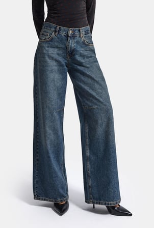 Kadın 2w6-8 Wide Leg Loose Fit Orta Bel Denim Jean