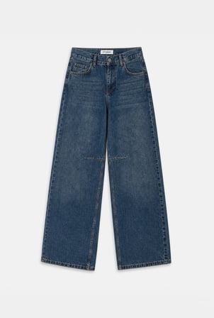 Kadın 2w6-8 Wide Leg Loose Fit Orta Bel Denim Jean