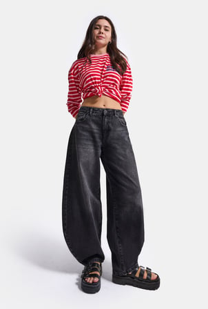 Kadın Koyu Füme 2w6-1 Mega Balon Fit %100 Koton T45 Denim Jean