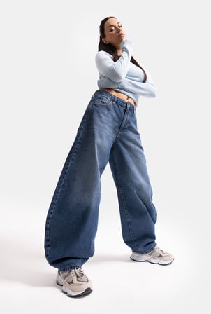 Kadın Koyu Kot 4s6-5 Mega Balon Fit %100 Koton T45 Denim Jean