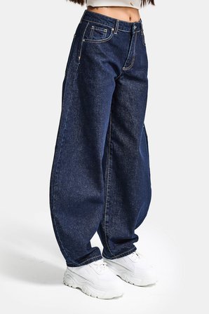 Kadın İndigo Selvedge 7s6-50 Mega Balon Fit %100 Koton Denim Jean