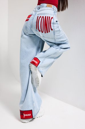 Kadın Ice Renk 4s6-3 Mega Baggy Fit Paça ve Cep Detaylı Özel Tasarım Denim Jean