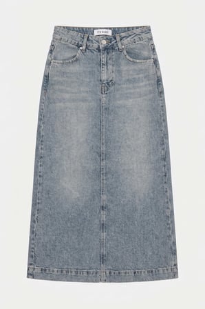 Kadın Kot Renk 4s6-32 Maxi Komfort Kumaş Arkadan Yırtmaçlı Denim Etek