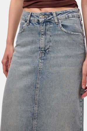 Kadın Kot Renk 4s6-32 Maxi Komfort Kumaş Arkadan Yırtmaçlı Denim Etek