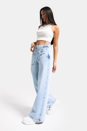 Kadın Ice Renk 4s6-4 Mega Baggy Fit Ön Arka Detay Tasarım Denim Jean