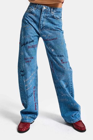 Kadın Mavi 1s6-4 Straight Fit Yüksek Bel %100 Koton Özel Tasarım Denim Jean