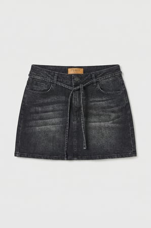 Kadın Koyu Füme 2s6-1 Straight Fit Kemer Detaylı Elastan Mini Denim Etek