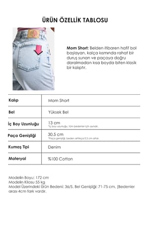 Kadın Ice 4s6-3 Relax Mom Fit Emoji Nakış Detaylı Özel Tasarım Denim Şort