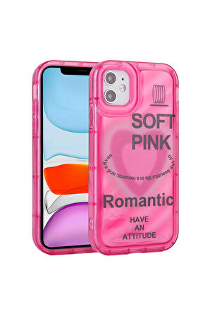 Apple iPhone 11 Uyumlu Renkli Airbag Çerçeveli Romantik Pembe Telefon Kılıfı Kapak