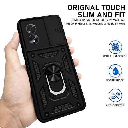 Oppo A38 ile Uyumlu Kılıf Magnetik Standlı Kamera Korumalı Sürgülü Kapak