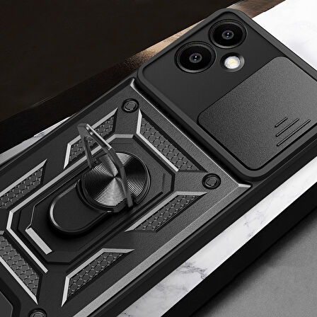 Samsung Galaxy A06 ile Uyumlu Kılıf Magnetik Standlı Kamera Korumalı Sürgülü Kapak