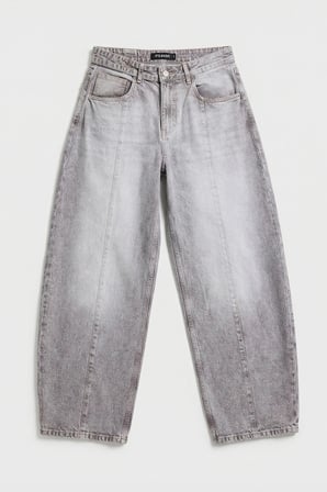 Kadın Gri 4s6-158 Low Rise Baggy Fit Kemer Detaylı Bol Kesim Denim Jean