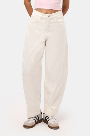 Kadın Kırık Beyaz 7s6-101 High Rise Tapered Leg Fit Denim Jean